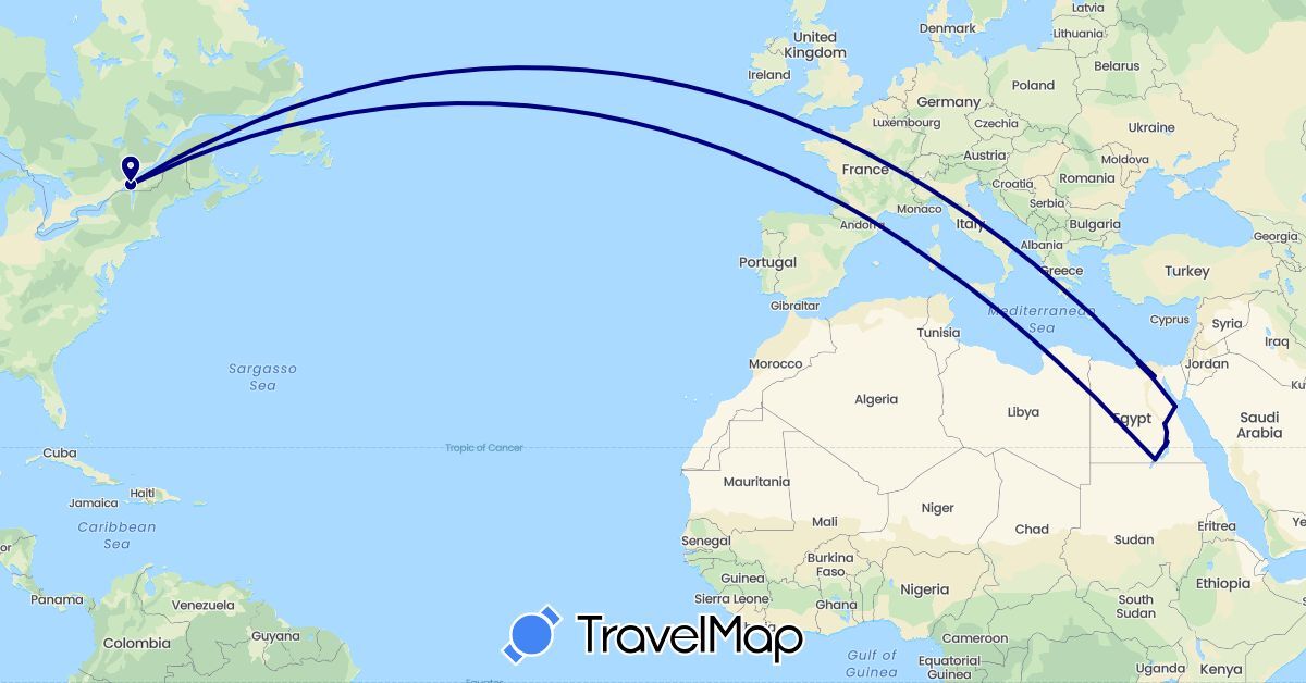 TravelMap itinerary: driving in Canada, Egypt (Africa, North America)